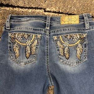 Miss Me Blue Bootcut Jeans with Gold Dreamcatcher Embroidery